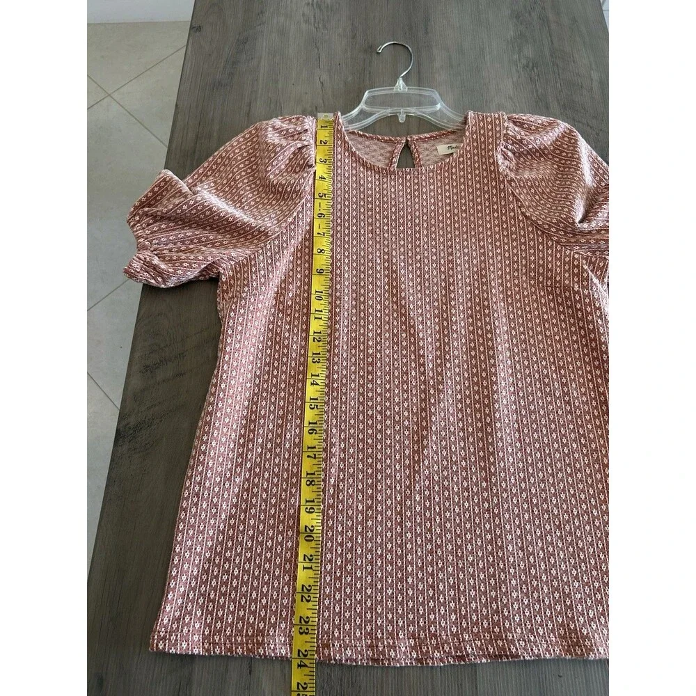 Madewell Floral Jacquard Puff-Sleeve Tee Blouse Afterglow Red Size S